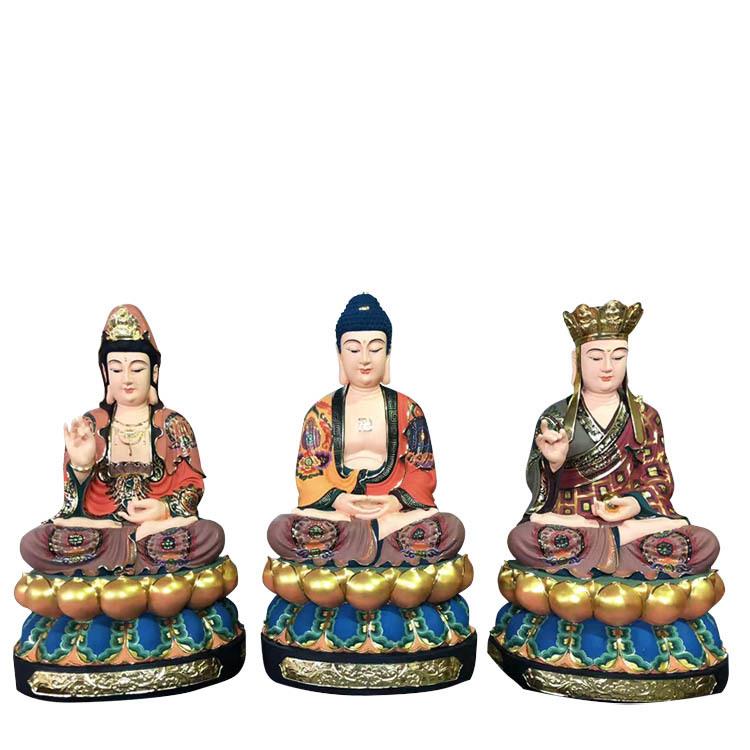 全堂佛 娑婆三圣 东方三圣树脂塑像西方三圣树脂塑像彩绘贴金