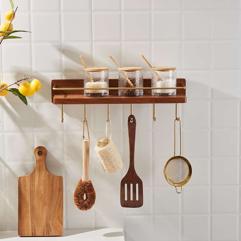 厨房收纳置物架免打孔多功能家用调味料用品大全实木挂架神器