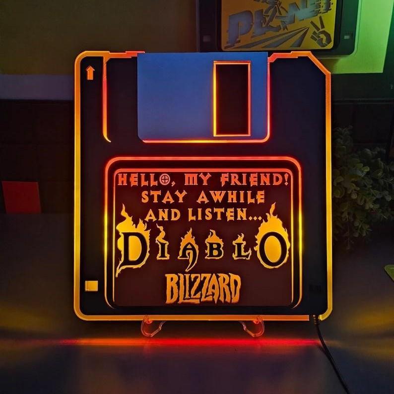 跨境热卖 暗黑破坏神创意存储磁盘软盘led夜灯家居装饰壁灯霓虹灯