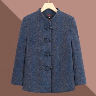 速发妈妈外套春秋中老年人60婆70奶奶装唐装毛呢上衣老岁太婆太衣