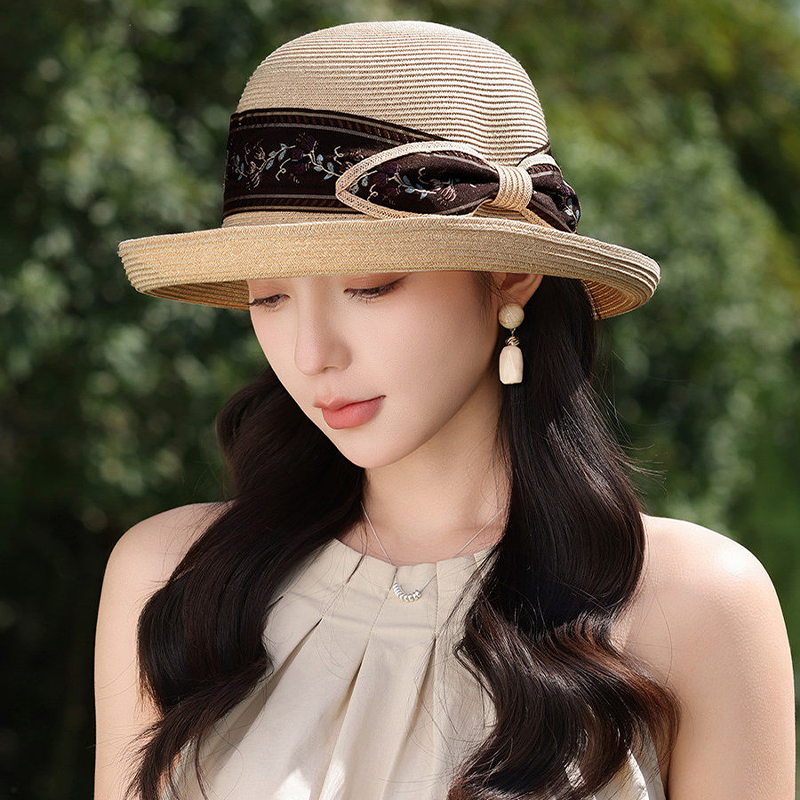 休闲户外大檐草编帽女夏季骑车防晒遮阳帽可折叠日常出行气质百搭
