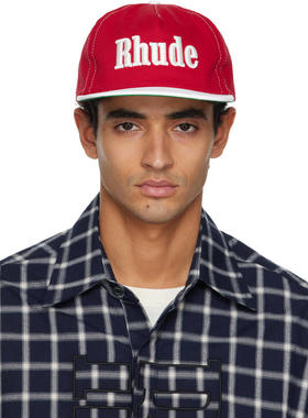 Rhude 男士 棒球帽 红色  白色 Contrast Logo 棒球帽