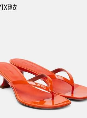 Amina Muaddi 女款Juliette 45 漆皮人字拖 迷衣时尚