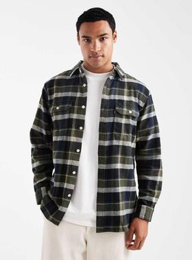 Levi's 男士 衬衫 jackson worker 格纹法兰绒深色绿色衬衫