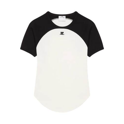 Courrèges 古未界 女士 FW25 T恤 Courrèges 徽标刺绣圆领 T 恤