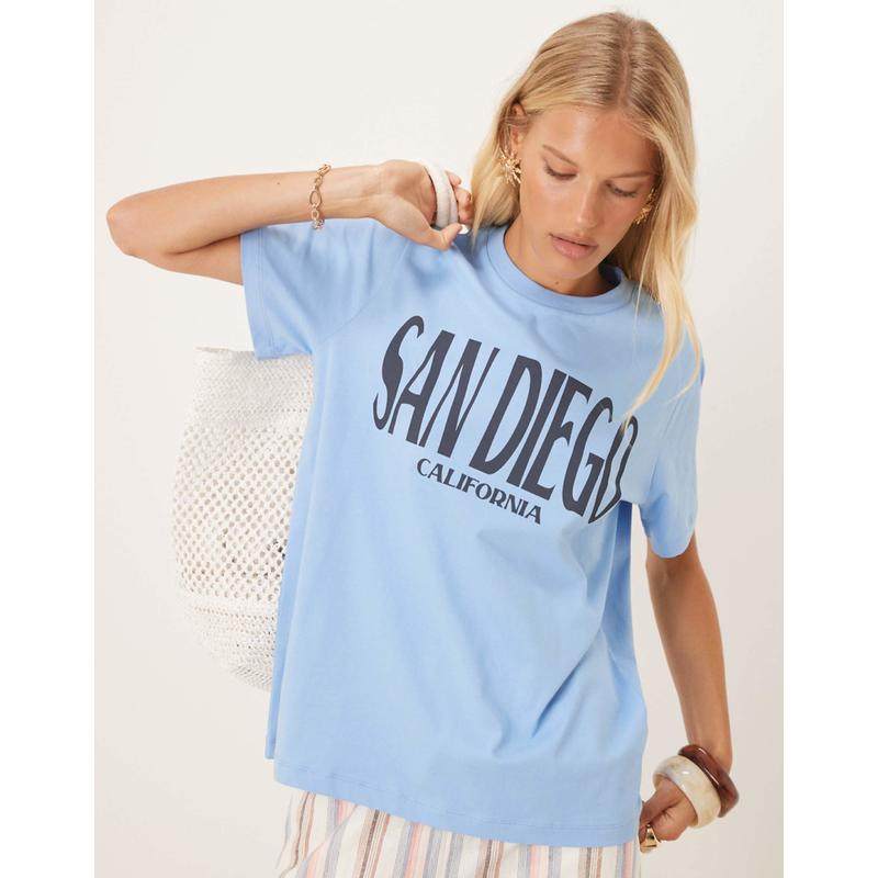ASOS DESIGN 女士 T恤 san diego 设计合体款印花T恤(蓝色)