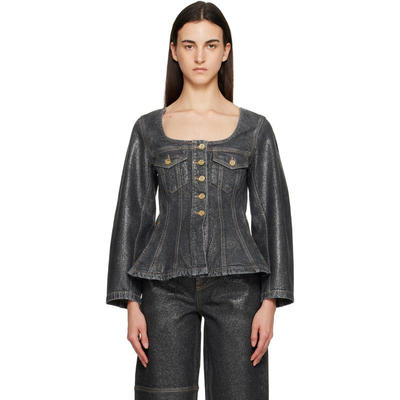 Ganni 甘尼 女士 西装外套 黑色 Shimmery Foil Denim