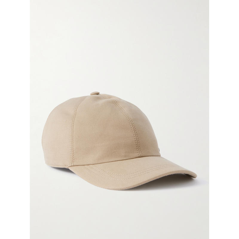 Canali 男士 FW25 棒球帽 铆钉亚麻布真丝混纺斜纹棒球帽