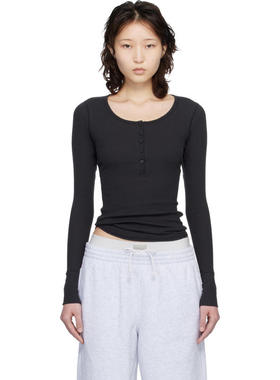 SKIMS 女士 T恤 黑色 Cotton Rib Scoop Neck 亨利衫