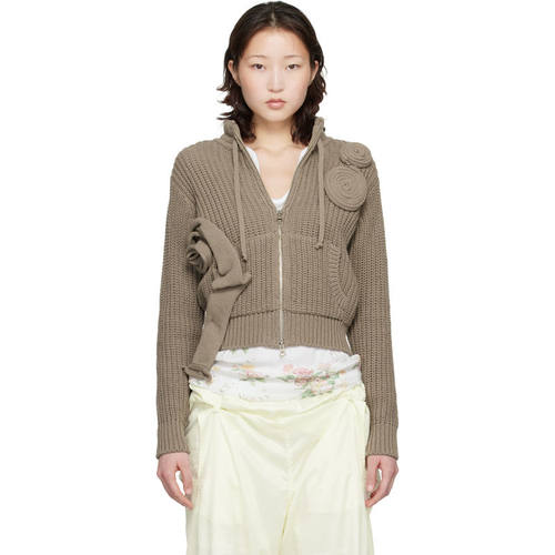 OPEN YY 女士 卫衣 灰褐色 Applique Knit Zipup 夹克
