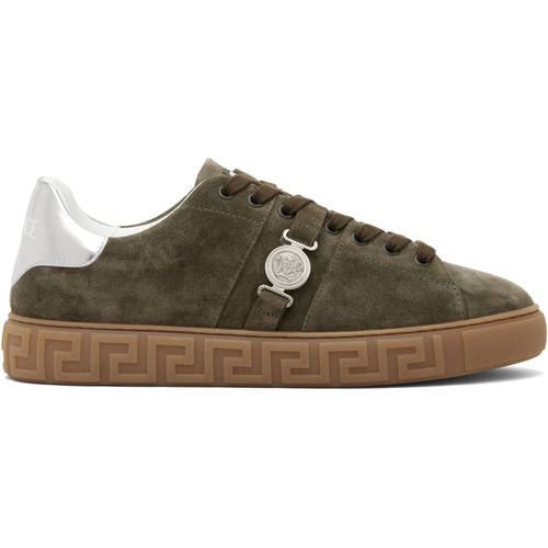 Versace 范思哲 男士 运动鞋 卡其色 Greca Embellished Suede