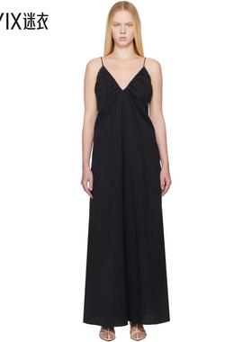 Róhe 女款黑色 Hammered Silk V-Neck Strap 吊带裙 迷衣时尚