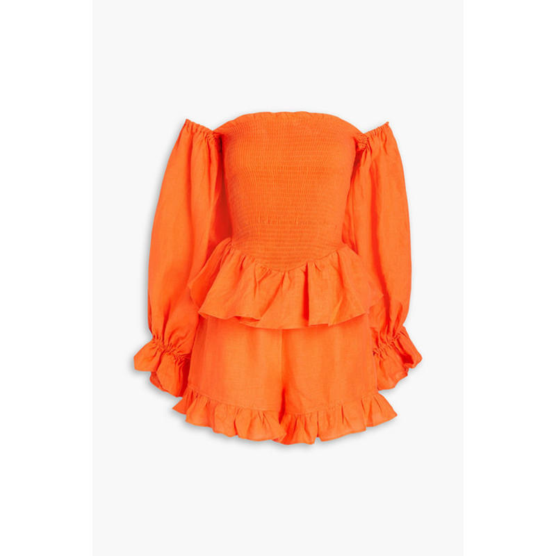 Sleeper 女士 上衣 Atlanta 露肩荷叶边亚麻迷你连衣裙