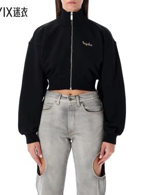 [秋冬新品]Off-White 女款GLASS 黑色短款箭号印花拉链抓绒外套()