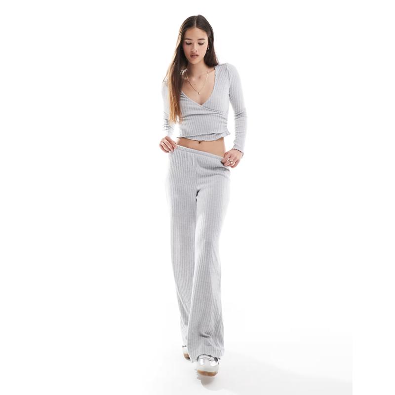 Cotton:on 女士 长裤 棉质超柔软罗纹直筒休闲裤子(灰色)