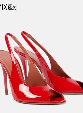 Amina Muaddi 女款Kristina 105 漆皮鱼嘴浅口鞋 迷衣时尚