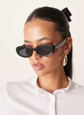 ASOS DESIGN 女士 太阳镜 设计椭圆形光泽黑色太阳眼镜