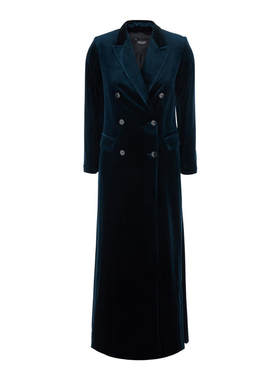 LEPLAIN 女士 FW26 大衣 revers 蓝色长款双排扣耸肩天鹅绒(for)