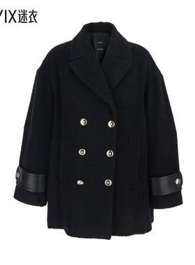 [秋冬新品]Pinko 女款'Canederli' Revers 黑色双排扣宽松凹口羊