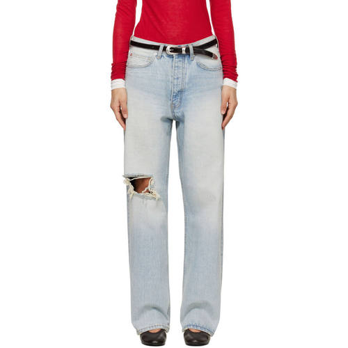 TONYWACK 女士 牛仔长裤 蓝色 Distressed Loose Straight 牛仔裤