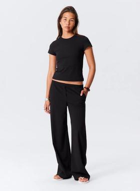 Weekday 女士 卫衣 Kelly 松紧带束腰阔腿裤(黑色)
