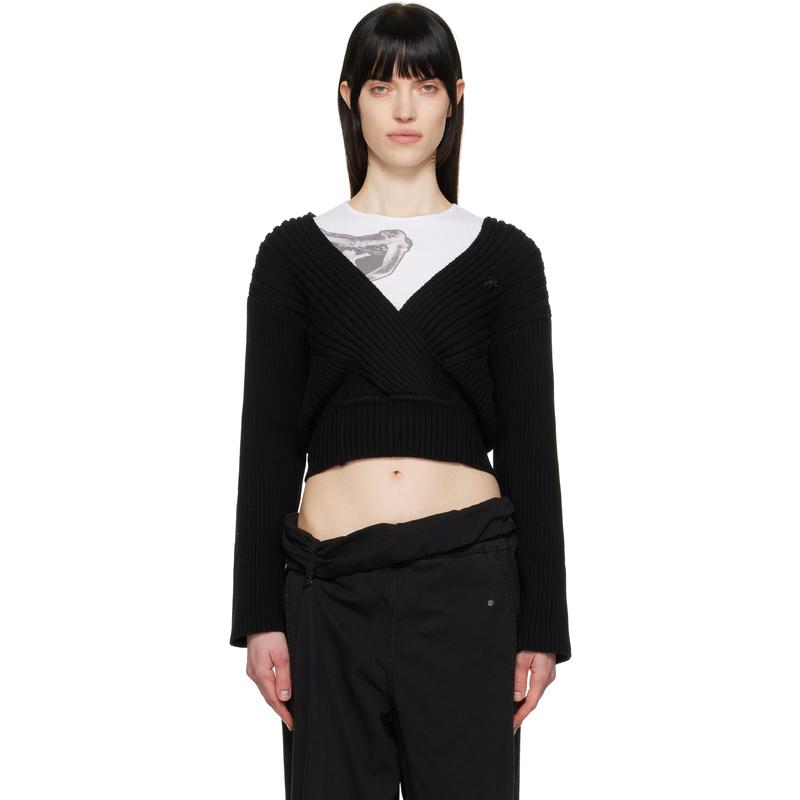 OPEN YY 女士 上衣 黑色 Criss Cross Ribbed Pullover 针织衫