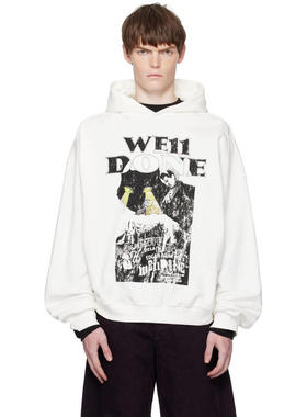 We11Done 男士 卫衣 白色 Black Cat Poster 连帽衫