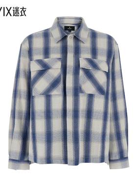 【春夏新品】Represent 蓝色经典款领全幅格纹图案棉混纺男士衬衫