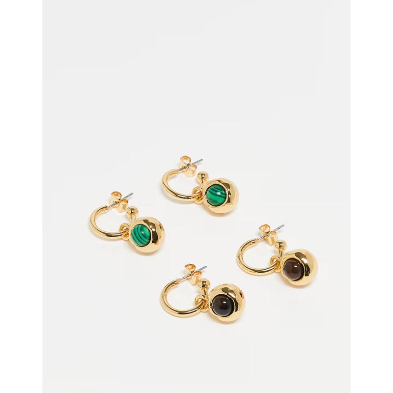 Topshop 女士 耳环 Erin 14k 镀金吊坠耳环(2件套)(金色)