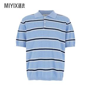春夏新品 Edges Dunst 浅蓝全幅条纹图案罗纹棉质男士 Polo衫
