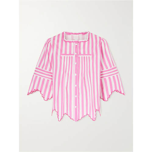 LORETTA CAPONI 女士 FW26 衬衫 Matilde 齿纹抽褶条纹棉质
