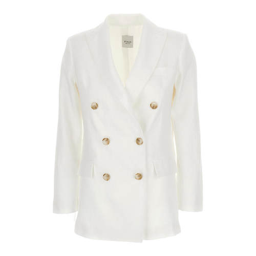 Plain. 女士 SS25 西装外套 白色双排扣亚麻女士西装外套