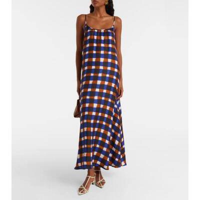 Asceno 女士 中长连衣裙 Napoli 格纹真丝斜纹布长款连衣裙