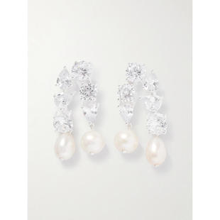 Completedworks 女士 耳环 Cascading 再生银色,立体锆石珍珠耳环