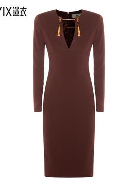 【秋冬新品】Elisabetta Franchi 女款深色红色连衣裙 迷衣时尚