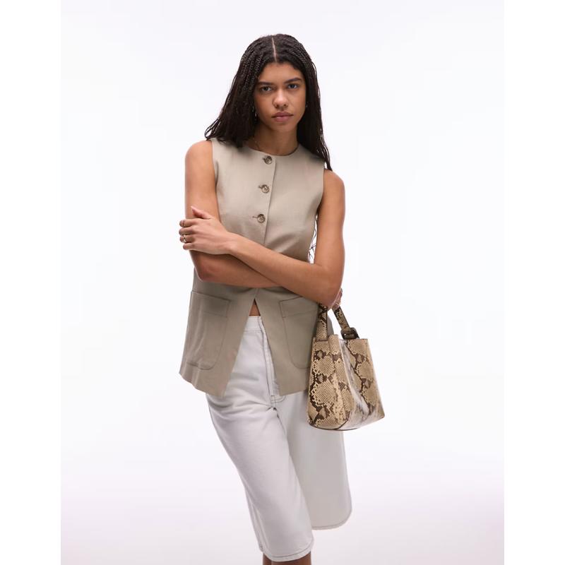 Arket 女士 马甲 亚麻拼缀口袋夹克(米黄色)