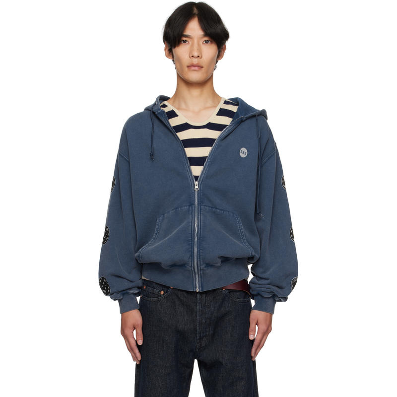 Silas 男士 卫衣 海军蓝 Circular Zip Sweat 连帽衫