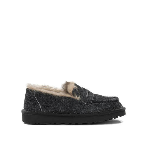 UGG Australia 女士 SS26 凉鞋 黑色绒面革橡胶乐福鞋