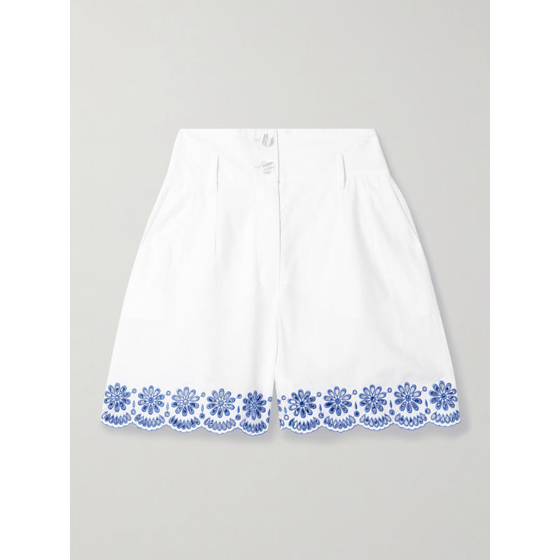 LORETTA CAPONI 女士 短裤 Rocchetta 英格兰刺绣边棉质府绸短裤
