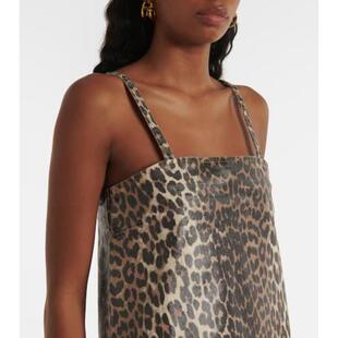 Ganni 甘尼 女士 短款连衣裙 豹纹牛仔迷你连衣裙