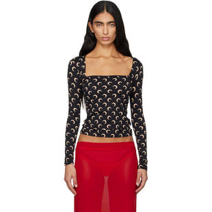 Printed 恤 女士 Neck Square Moon 黑色 T恤 Serre Marine