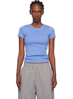 Marine Serre 女士 T恤 蓝色 Moon Logo Ribbed Jersey Baby Fit