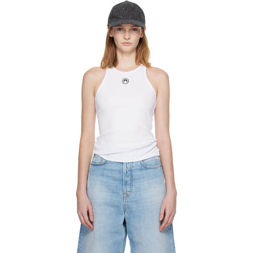 Marine Serre 女士 背心 白色 Moon Logo Ribbed Jersey