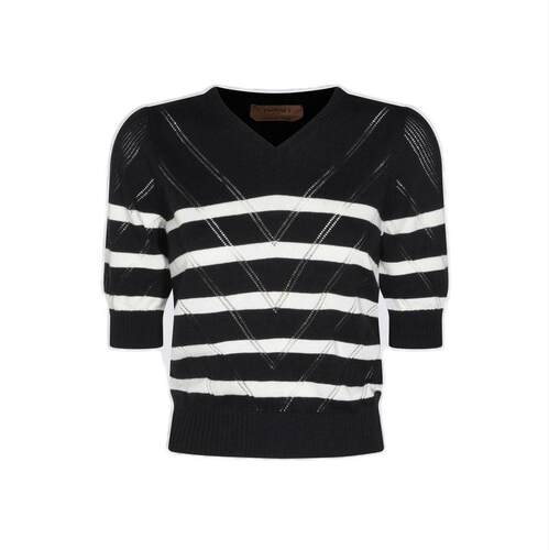 TWINSET 女士 SS26 毛衣 双色条纹V领针织上衣