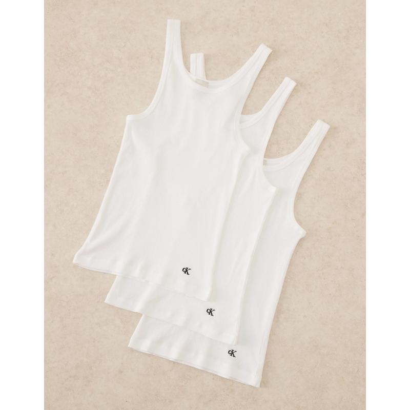 Calvin Klein 女士 马甲 圆领背心上衣(三件套)(白色)