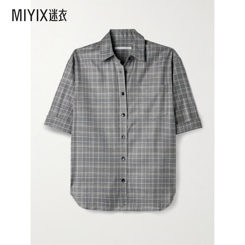 [秋冬新品]Maria McManus 女款宽松款格纹羊毛混纺衬衫 迷衣时尚