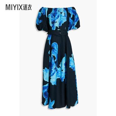 Nicholas Kirkwood  女 Santha 露肩印花亚麻混纺中长连衣裙 迷衣