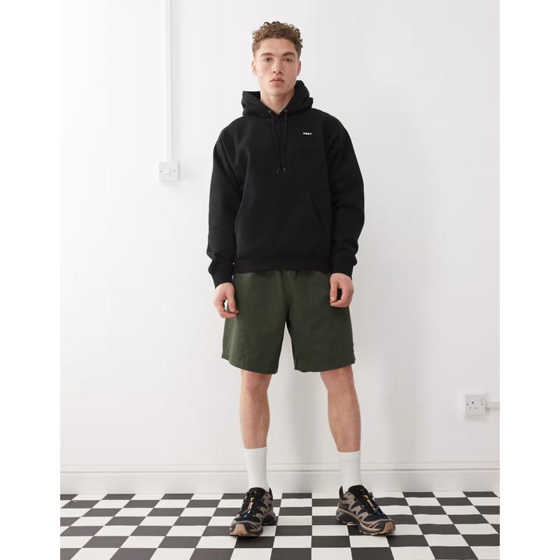 OBEY 男士 短裤 舒适宽松斜纹布深色绿色短裤