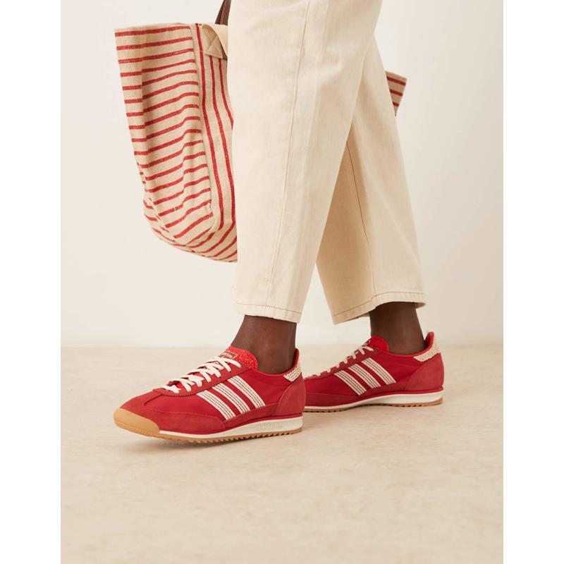 Adidas Originals 女士 运动鞋 SL 72 OG 钩编红色奶油色训练鞋