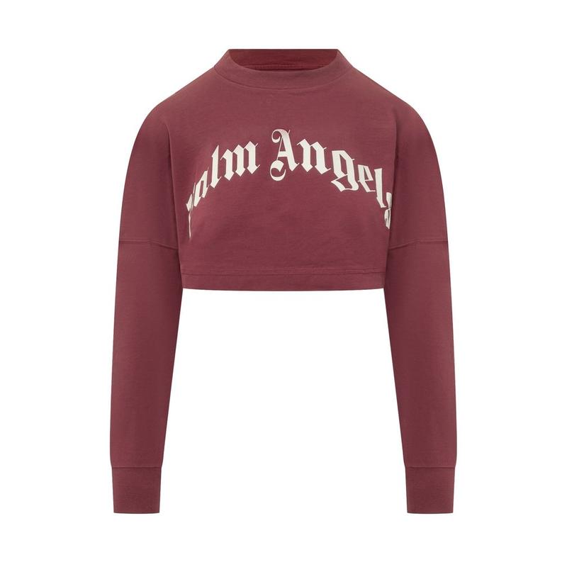 Palm Angels 女士 FW25 T恤 酒红色 Curved Logo Crop T 恤